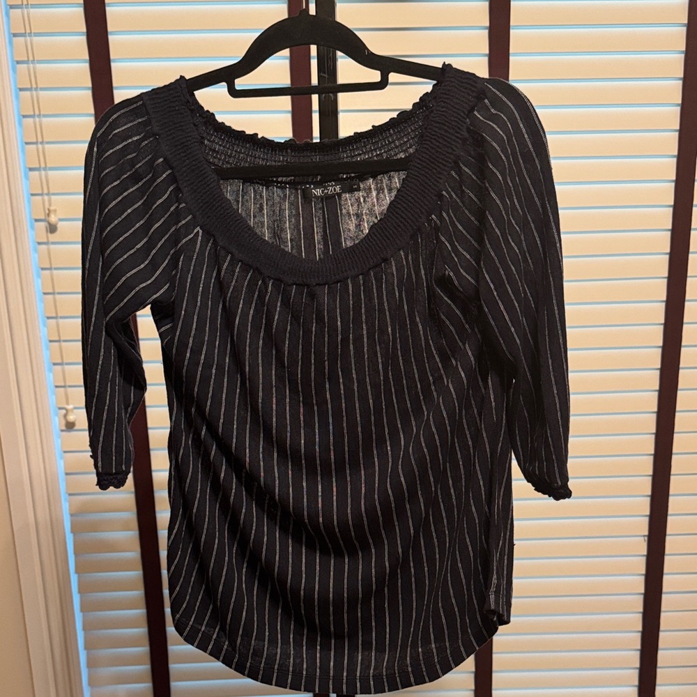 NIC+ZOE Black and White Striped Blouse - Size S